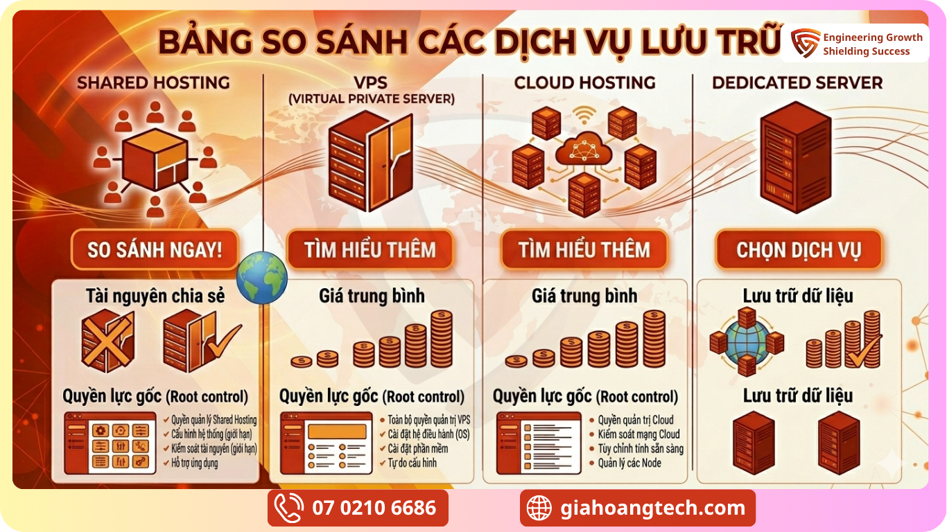 Hosting Là Gì? So Sánh Các Loại & Cách Chọn Phù Hợp So Sánh Shared Hosting Vps Cloud Hosting Và Dedicated Server